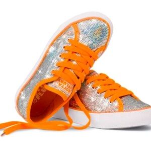 Women's Silver/Orange Sequin Sneakers